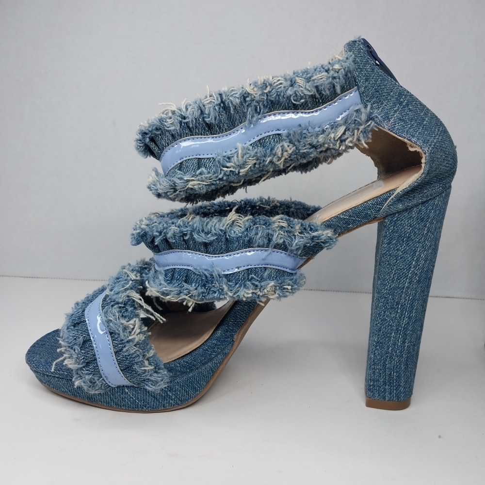 Laura Marano Not Rated Womens size 7.5 Blue Jean Fringe 5 inch Heels shoes - Picture 11 of 14